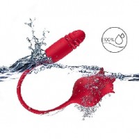 Rose with Tongue and Thrusting Vibrator Silicone 10-Speed each end, RED